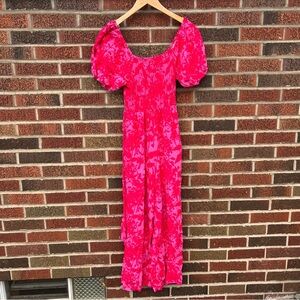 Lark + Grey Pink and Light Pink Floral Off the Shoulder Puff Sleeve Jumpsuit